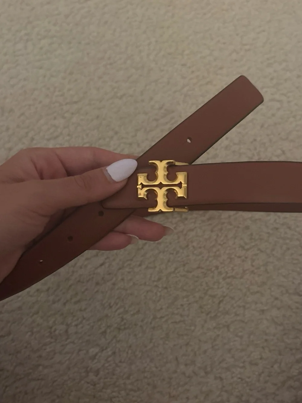 Tory Burch Tan Leather Logo Belt with Gold Hardware